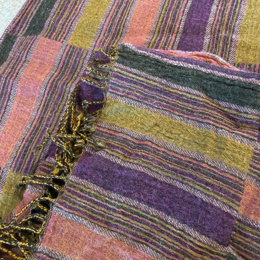 Striped wool shawl bought in Amsterdam! 66 x 24. Bright!